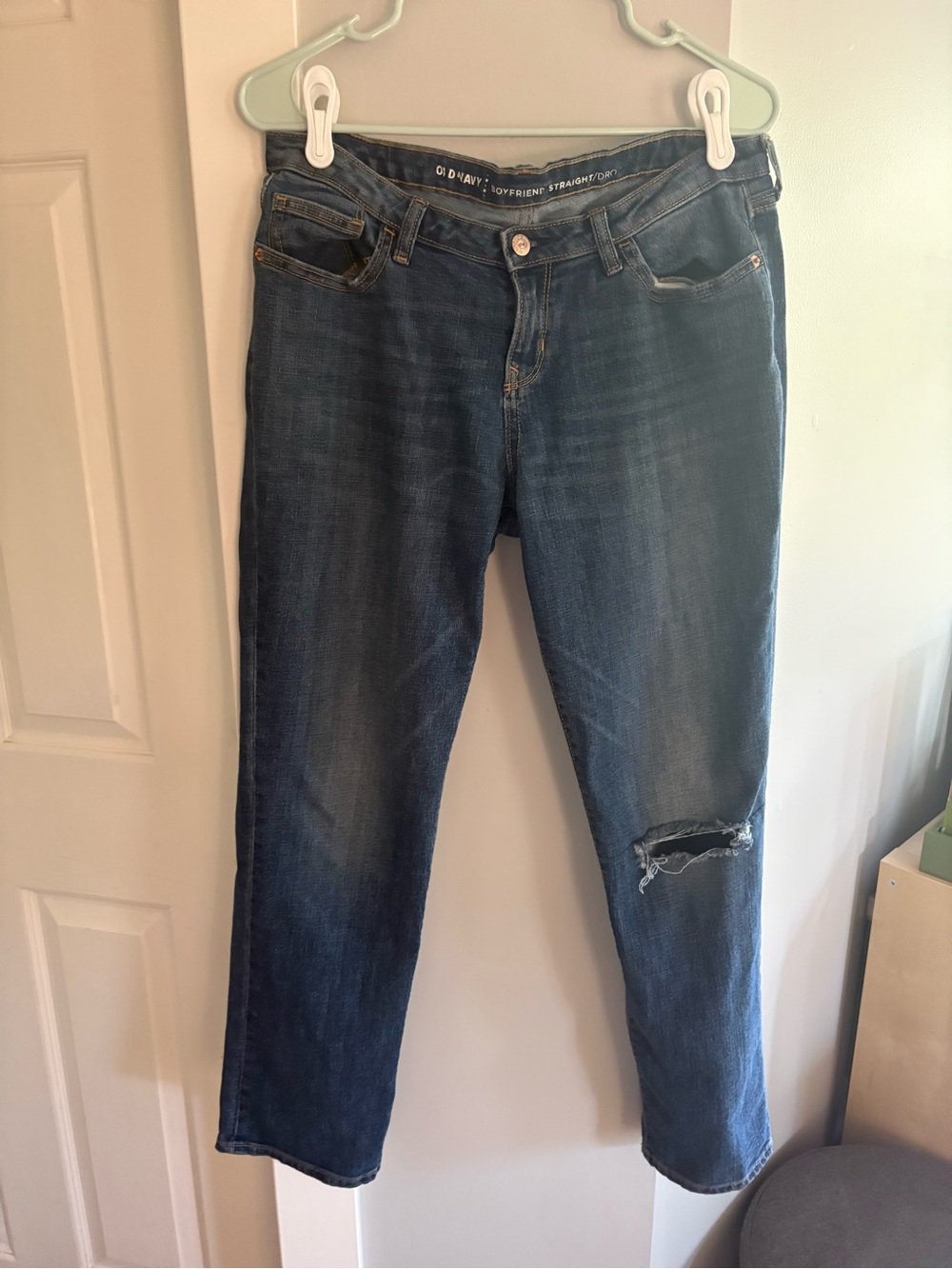 Old Navy Women's Medium Blue Boyfriend Jeans with Knee Distress